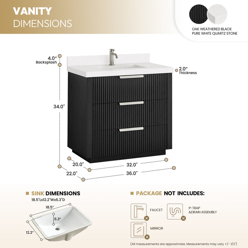 Vinnova 704936-OK-PQ Santarem 36" Single Bath Vanity in Oak Weathered Black