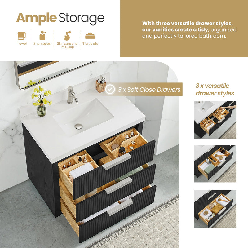 Vinnova 704936-OK-PQ Santarem 36" Single Bath Vanity in Oak Weathered Black