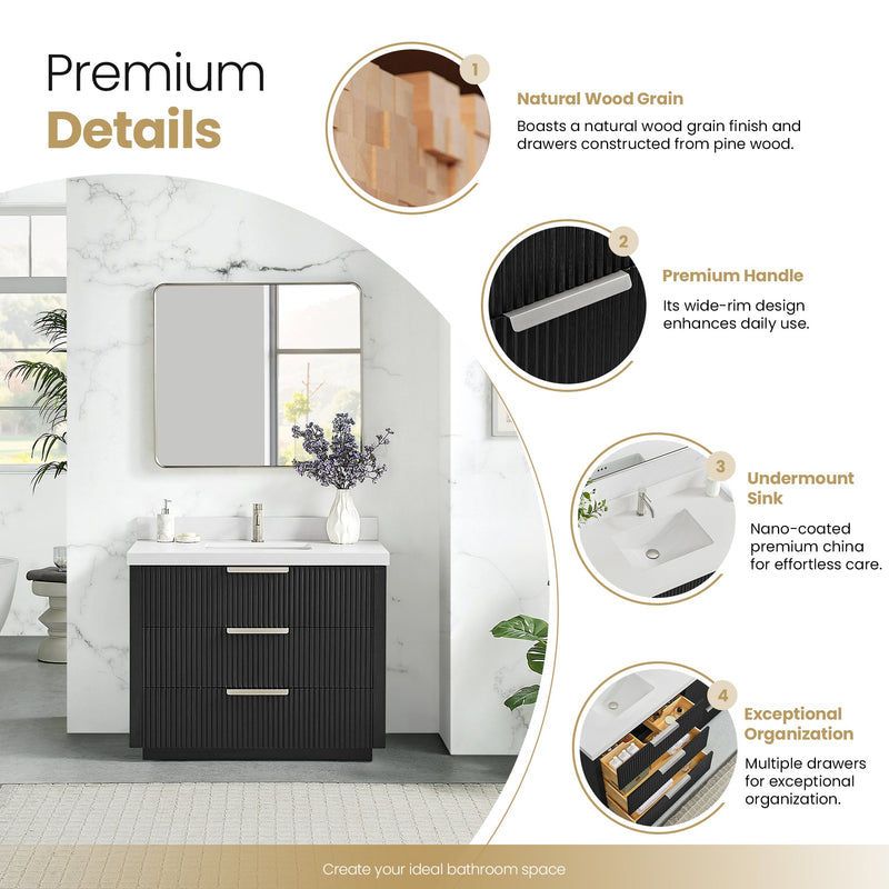 Vinnova 704942-OK-PQ Santarem 42" Single Bath Vanity in Oak Weathered Black