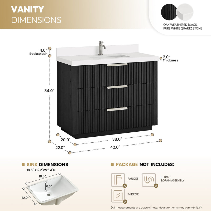 Vinnova 704942-OK-PQ Santarem 42" Single Bath Vanity in Oak Weathered Black