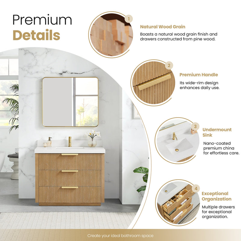 Vinnova 704942-WA-PQ Santarem 42" Single Bath Vanity in Washed Ash Grey