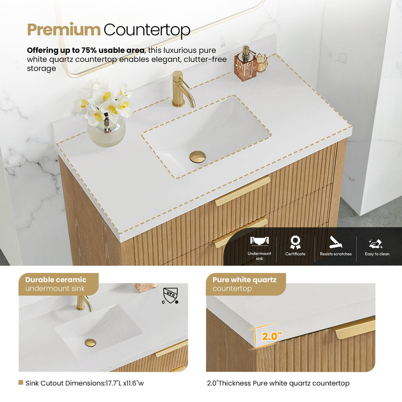 Vinnova 704942-WA-PQ Santarem 42" Single Bath Vanity in Washed Ash Grey