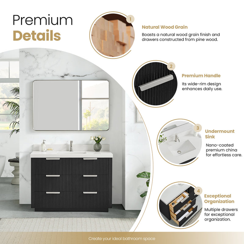 Vinnova 704948-OK-PQ Santarem 48" Single Bath Vanity in Oak Weathered Black