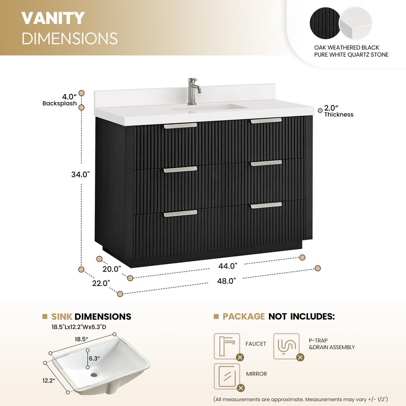 Vinnova 704948-OK-PQ Santarem 48" Single Bath Vanity in Oak Weathered Black
