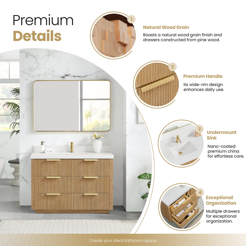 Vinnova 704948-WA-PQ Santarem 48" Single Bath Vanity in Washed Ash Grey
