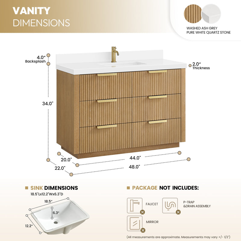 Vinnova 704948-WA-PQ Santarem 48" Single Bath Vanity in Washed Ash Grey