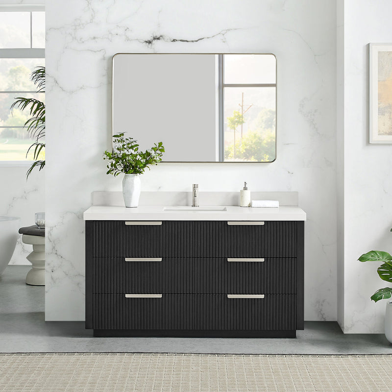 Vinnova 704960-OK-PQ Santarem 60" Single Bath Vanity in Oak Weathered Black