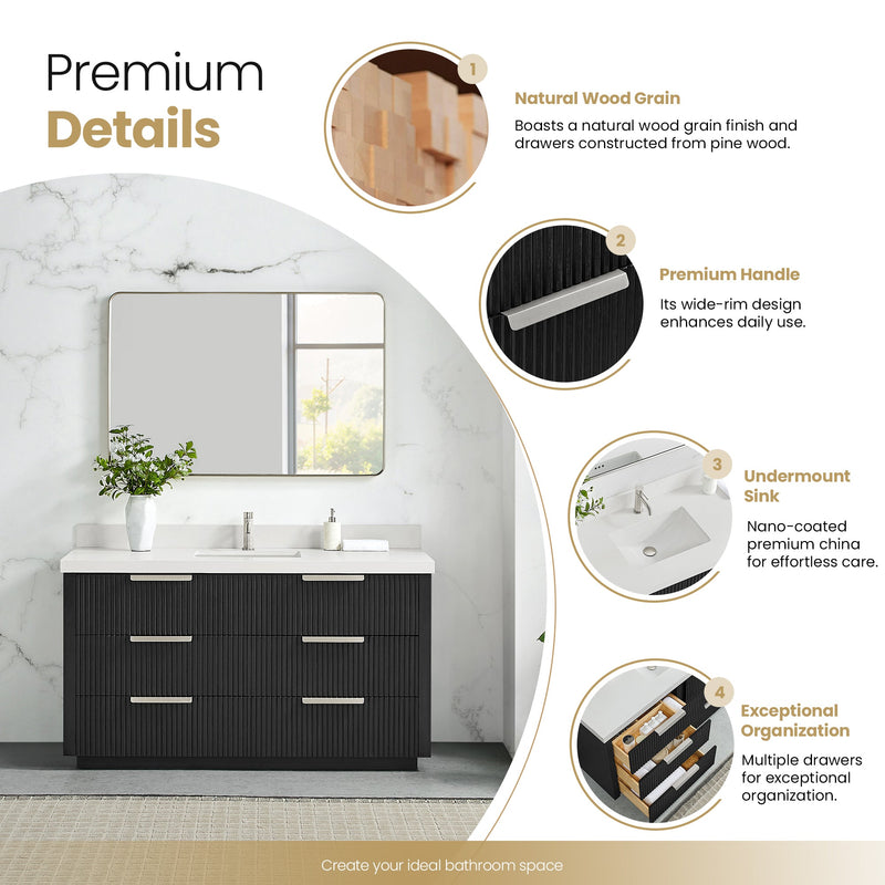 Vinnova 704960-OK-PQ Santarem 60" Single Bath Vanity in Oak Weathered Black
