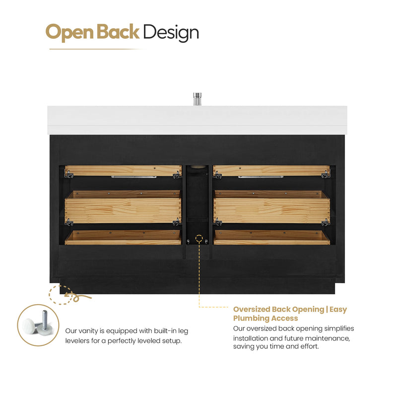 Vinnova 704960-OK-PQ Santarem 60" Single Bath Vanity in Oak Weathered Black