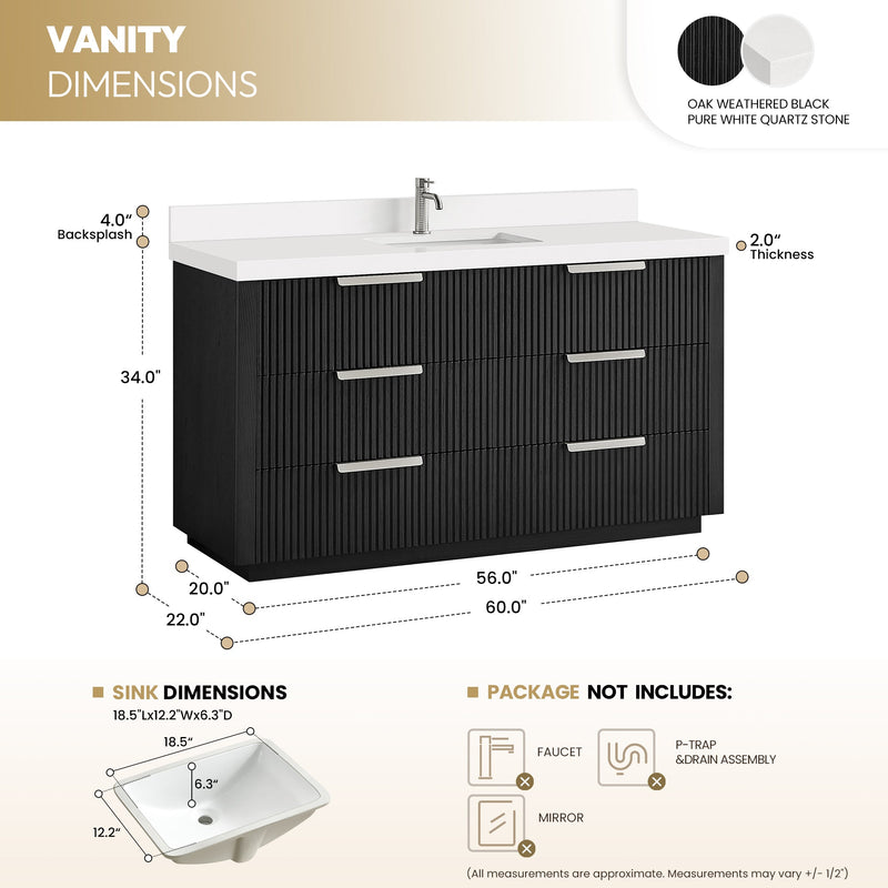 Vinnova 704960-OK-PQ Santarem 60" Single Bath Vanity in Oak Weathered Black