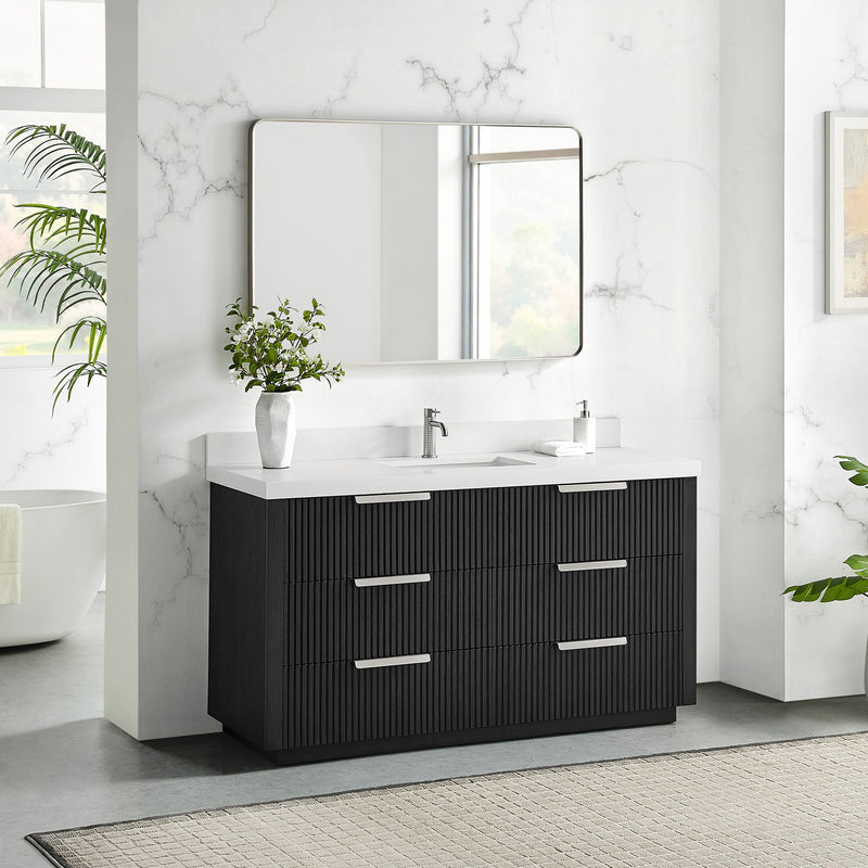 Vinnova 704960-OK-PQ Santarem 60" Single Bath Vanity in Oak Weathered Black