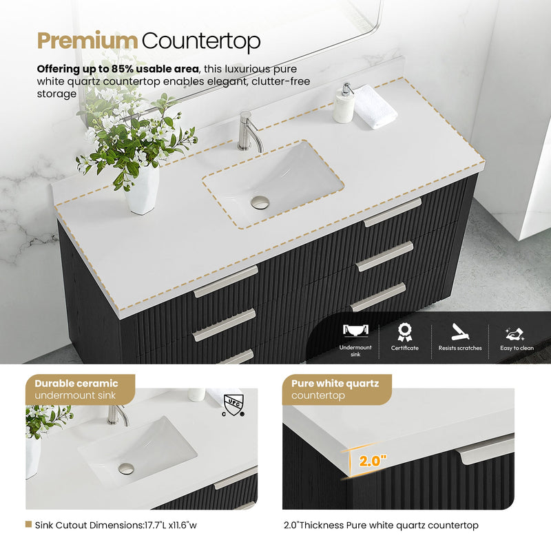 Vinnova 704960-OK-PQ Santarem 60" Single Bath Vanity in Oak Weathered Black