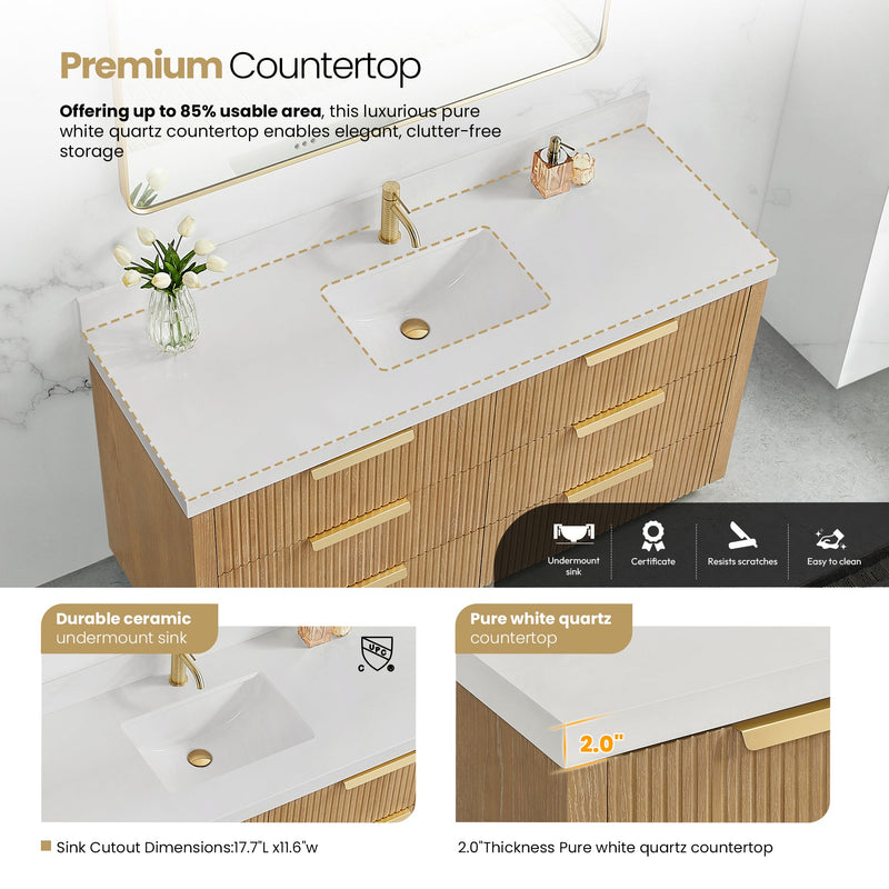 Vinnova 704960-WA-PQ Santarem 60" Single Bath Vanity in Washed Ash Grey