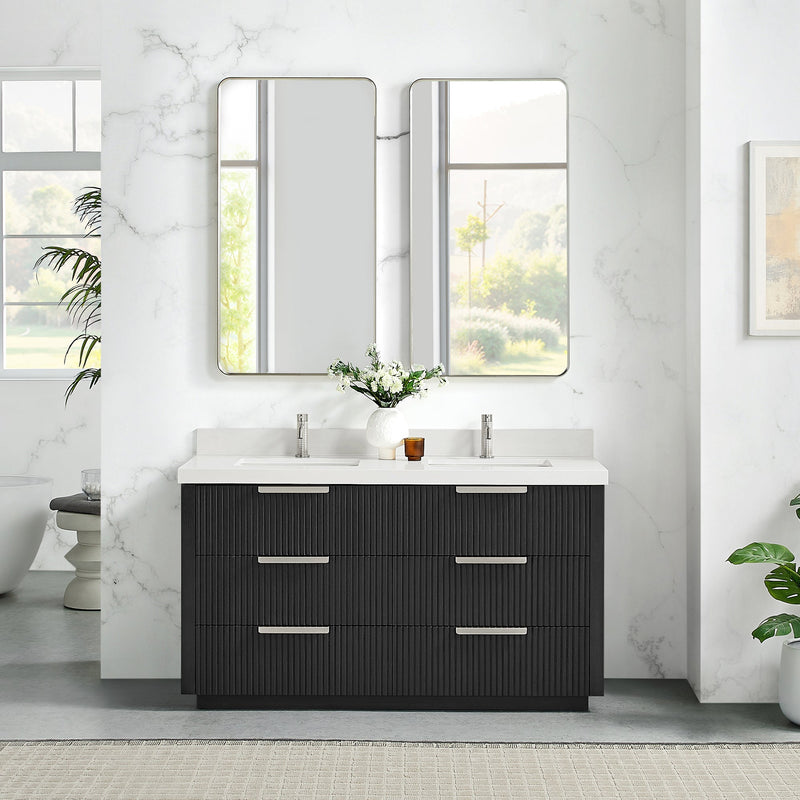 Vinnova 704960M-OK-PQ Santarem 60M" Double Bath Vanity in Oak Weathered Black