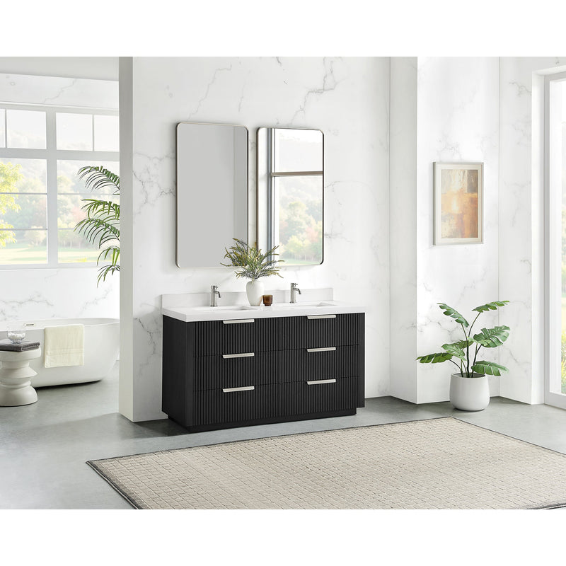 Vinnova 704960M-OK-PQ Santarem 60M" Double Bath Vanity in Oak Weathered Black
