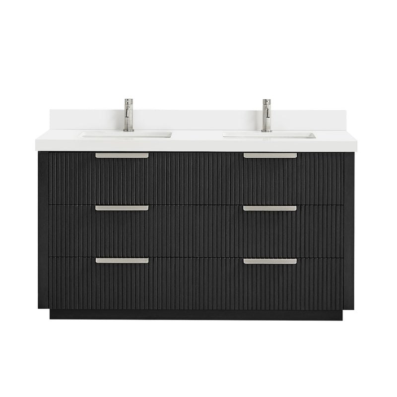 Vinnova 704960M-OK-PQ Santarem 60M" Double Bath Vanity in Oak Weathered Black