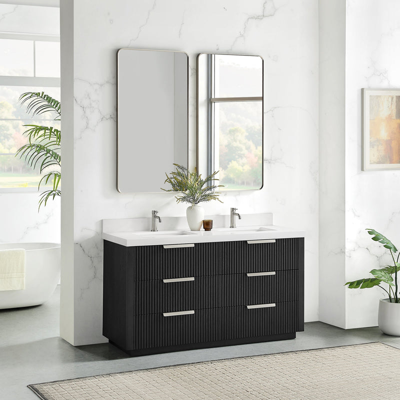 Vinnova 704960M-OK-PQ Santarem 60M" Double Bath Vanity in Oak Weathered Black