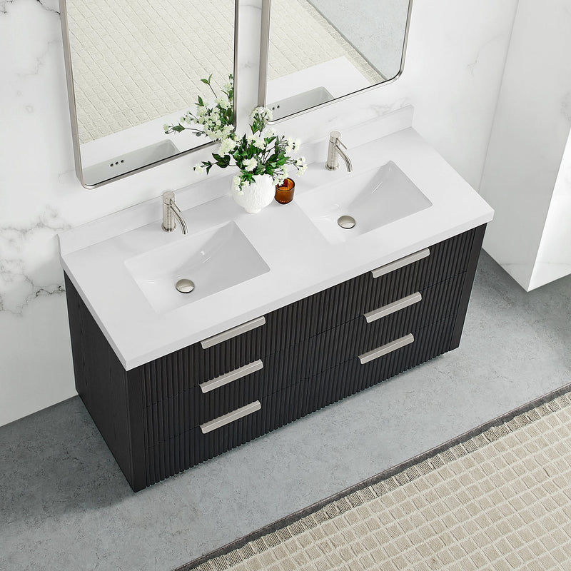 Vinnova 704960M-OK-PQ Santarem 60M" Double Bath Vanity in Oak Weathered Black