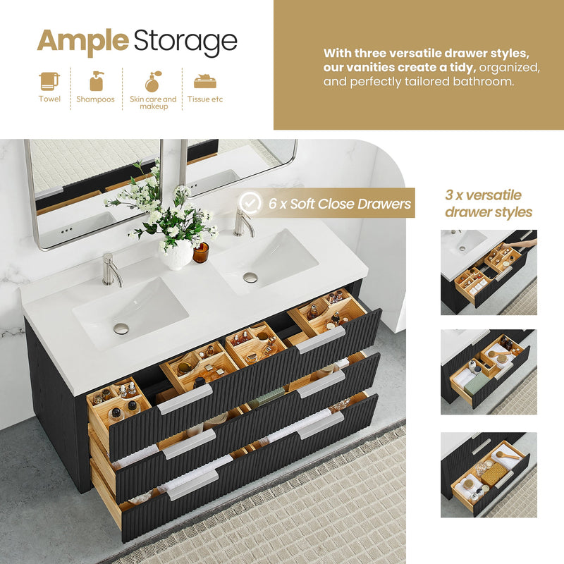Vinnova 704960M-OK-PQ Santarem 60M" Double Bath Vanity in Oak Weathered Black
