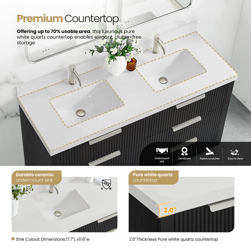 Vinnova 704960M-OK-PQ Santarem 60M" Double Bath Vanity in Oak Weathered Black