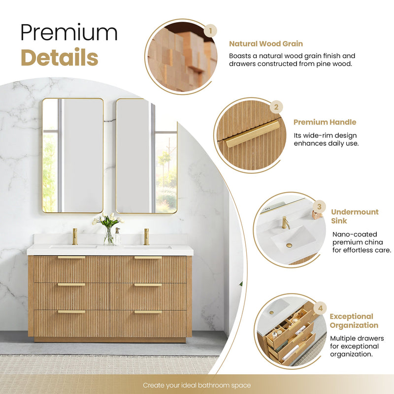 Vinnova 704960M-WA-PQ Santarem 60M" Double Bath Vanity in Washed Ash Grey