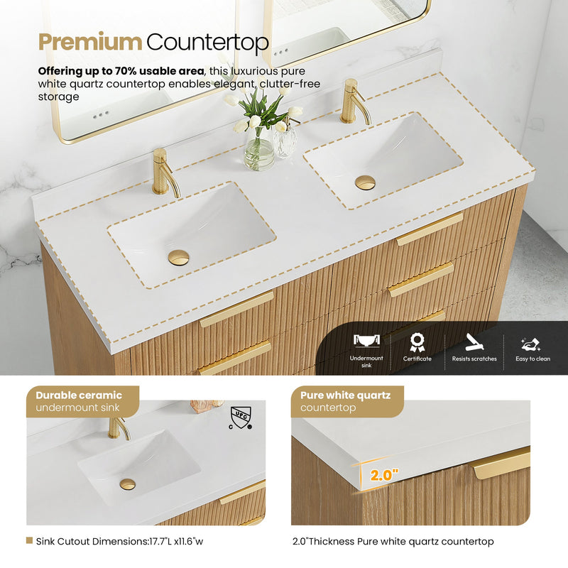 Vinnova 704960M-WA-PQ Santarem 60M" Double Bath Vanity in Washed Ash Grey