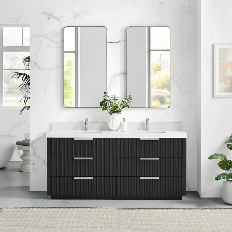 Vinnova 704972-OK-PQ Santarem 72" Double Bath Vanity in Oak Weathered Black