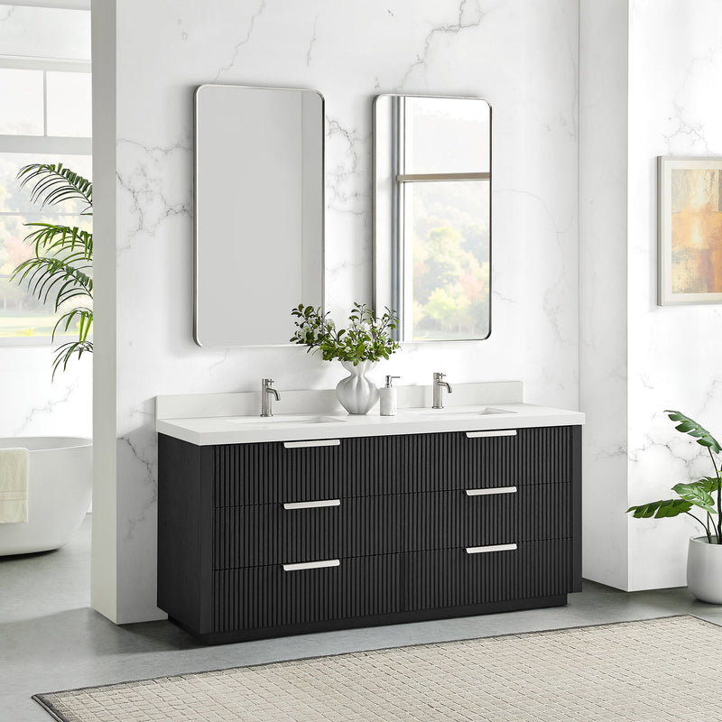 Vinnova 704972-OK-PQ Santarem 72" Double Bath Vanity in Oak Weathered Black