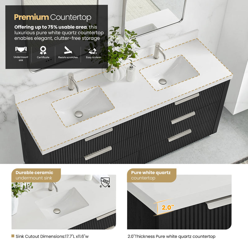 Vinnova 704972-OK-PQ Santarem 72" Double Bath Vanity in Oak Weathered Black