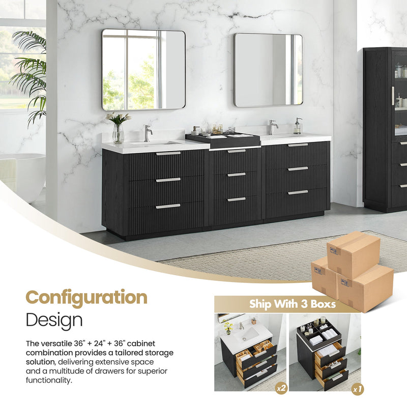 Vinnova 704996-OK-PQ Santarem 96" Combined Double Bath Vanity in Oak Weathered Black