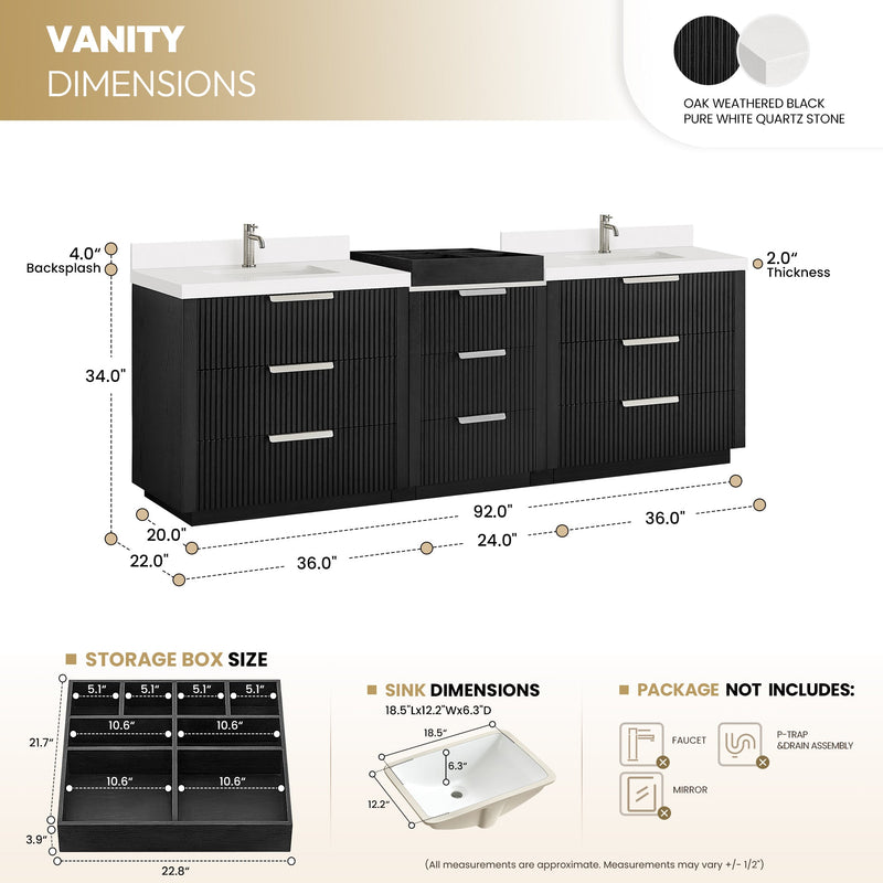 Vinnova 704996-OK-PQ Santarem 96" Combined Double Bath Vanity in Oak Weathered Black