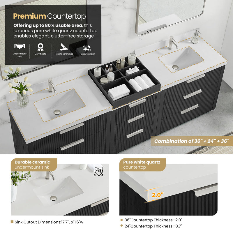 Vinnova 704996-OK-PQ Santarem 96" Combined Double Bath Vanity in Oak Weathered Black