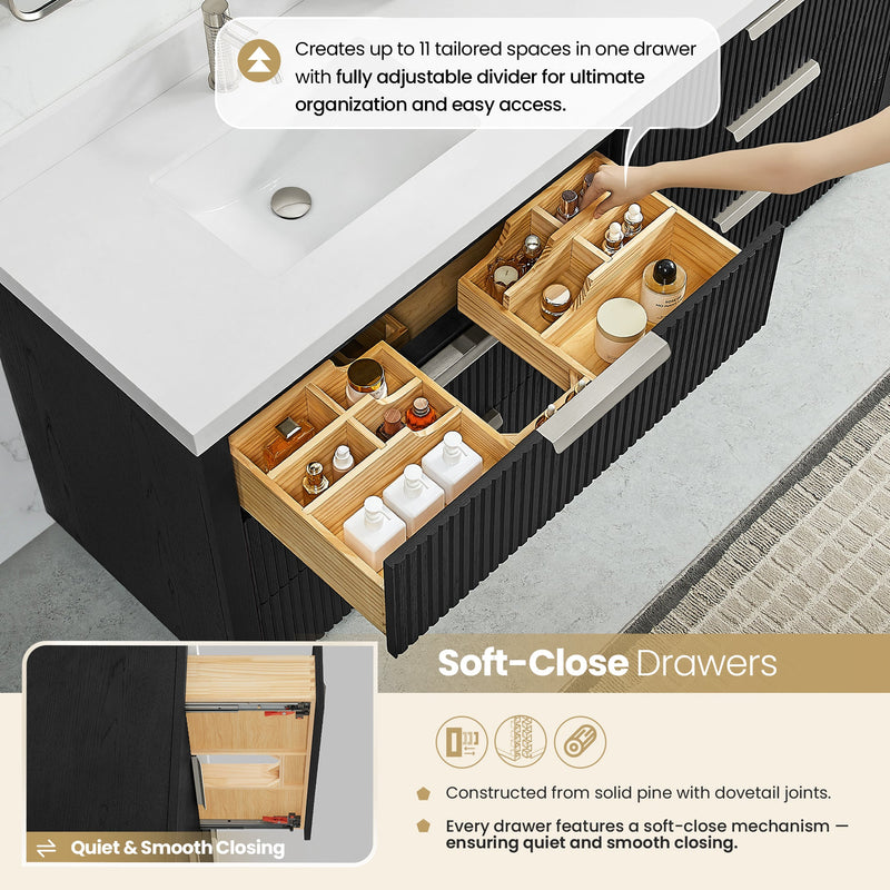 Vinnova 704996-OK-PQ Santarem 96" Combined Double Bath Vanity in Oak Weathered Black