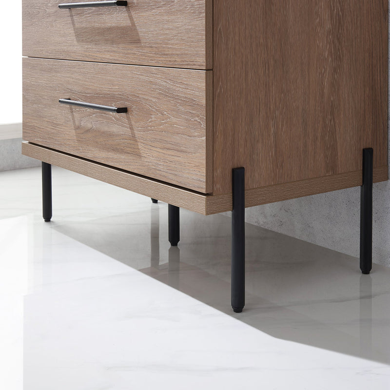 Vinnova 705136C-NO-SL Trento 36" Single Vanity in North American Oak with Black Sintered Stone Top with Circular Concrete Sink