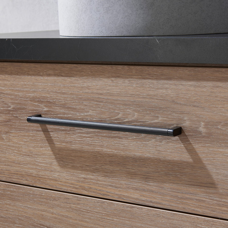 Vinnova 705136C-NO-SL Trento 36" Single Vanity in North American Oak with Black Sintered Stone Top with Circular Concrete Sink