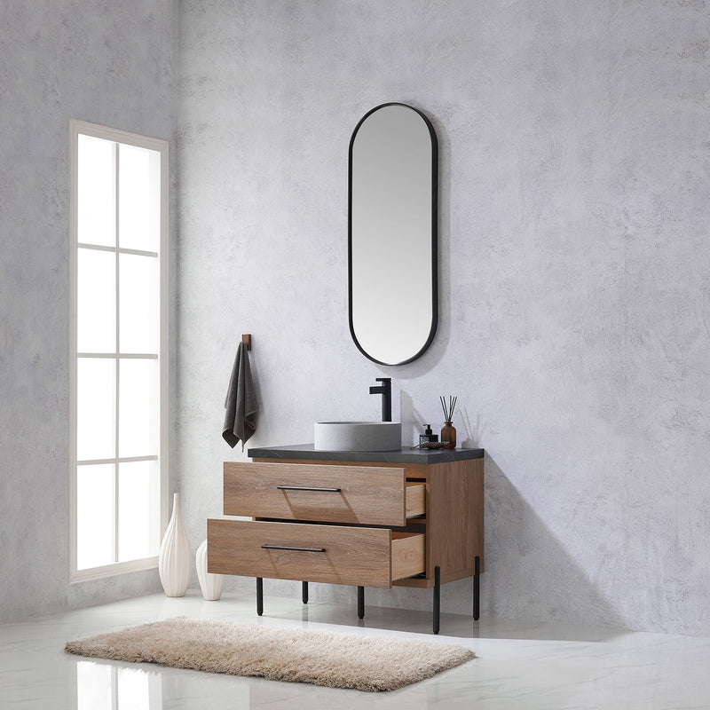 Vinnova 705136C-NO-SL Trento 36" Single Vanity in North American Oak with Black Sintered Stone Top with Circular Concrete Sink