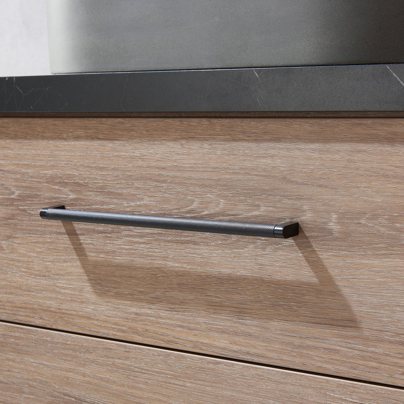 Vinnova 705136O-NO-SL Trento 36" Single Vanity in North American Oak with Black Sintered Stone Top with Oval Concrete Sink