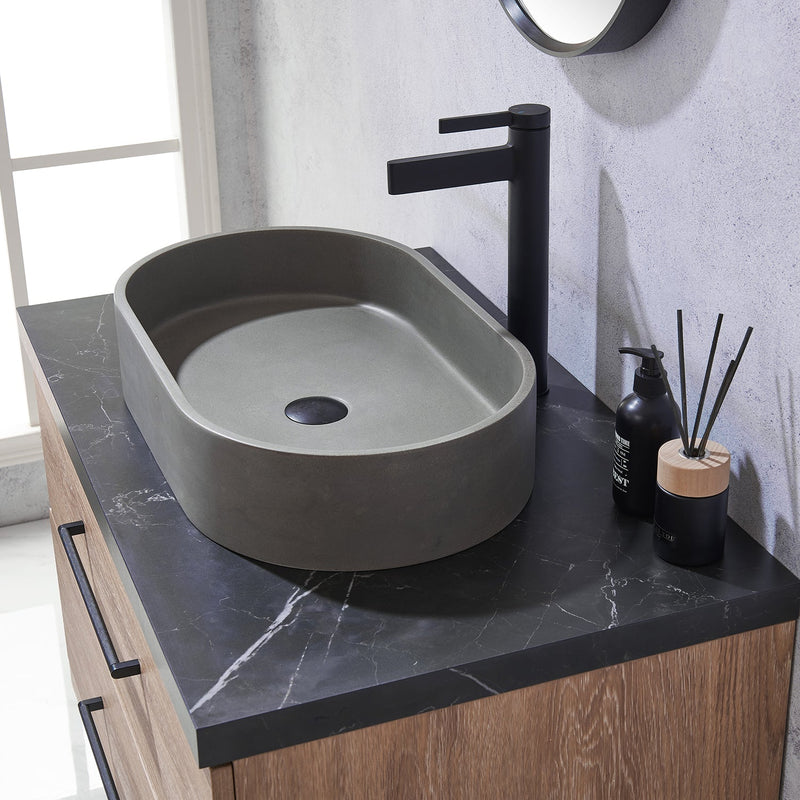 Vinnova 705136O-NO-SL Trento 36" Single Vanity in North American Oak with Black Sintered Stone Top with Oval Concrete Sink