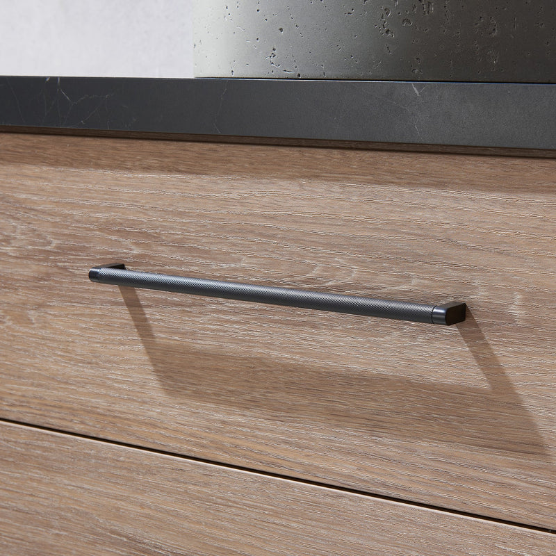 Vinnova 705136R-NO-SL Trento 36" Single Vanity in North American Oak with Black Sintered Stone Top with Natural Circular Concrete Sink