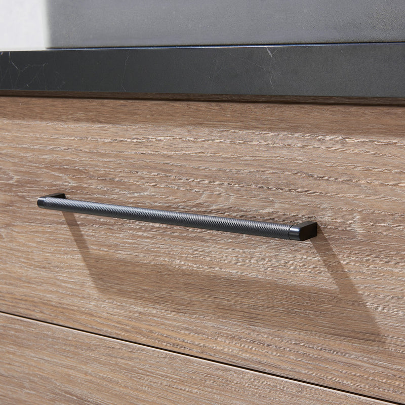 Vinnova 705136S-NO-SL Trento 36" Single Vanity in North American Oak with Black Sintered Stone Top with Rectangular Concrete Sink