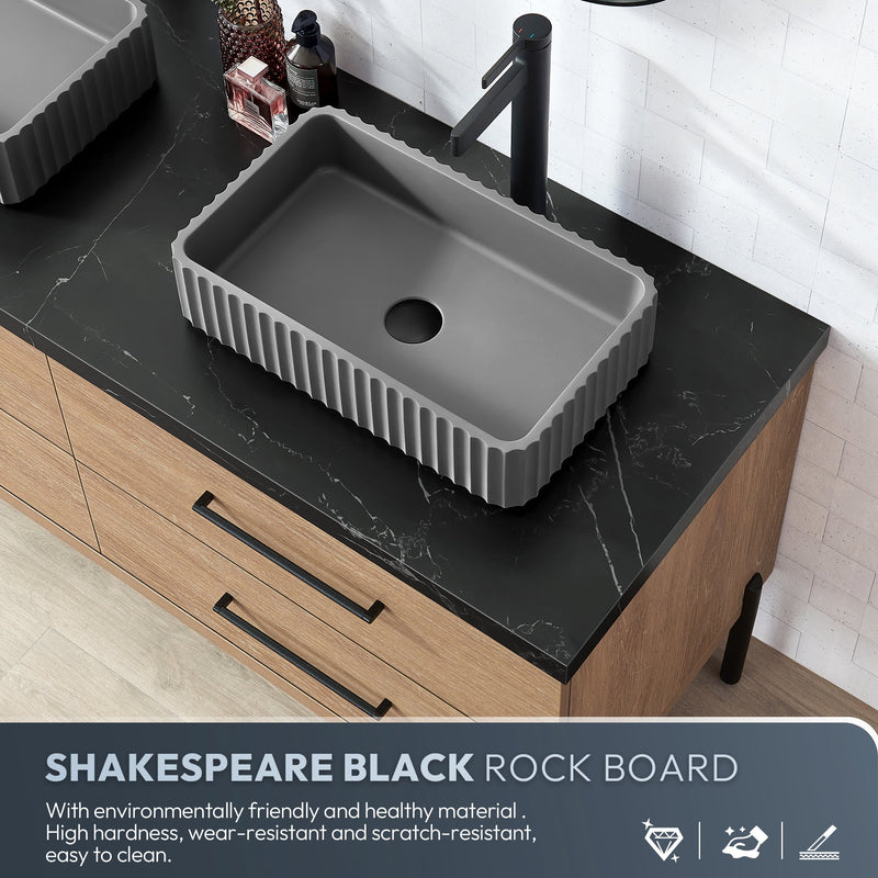 Vinnova 705148A-NO-SL Trento 48A" Single Sink Bath Vanity in North American Oak with Black Sintered Stone Top and Rectangular Concrete Sink