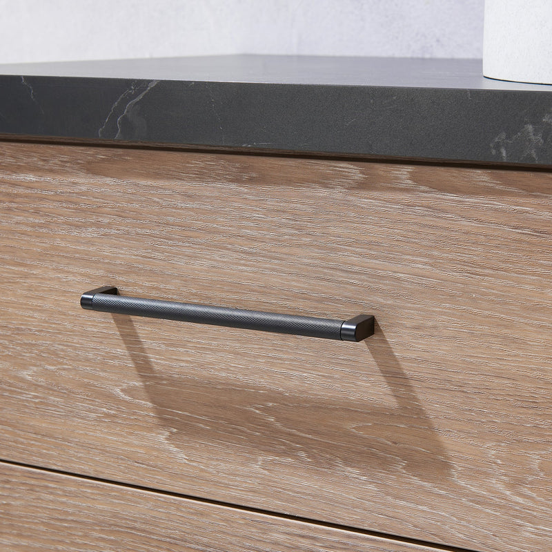 Vinnova 705148C-NO-SL Trento 48" Single Vanity in North American Oak with Black Sintered Stone Top with Circular Concrete Sink