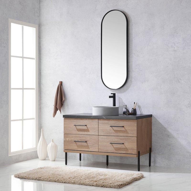 Vinnova 705148C-NO-SL Trento 48" Single Vanity in North American Oak with Black Sintered Stone Top with Circular Concrete Sink