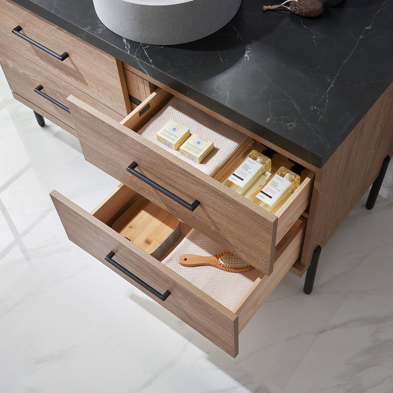 Vinnova 705148C-NO-SL Trento 48" Single Vanity in North American Oak with Black Sintered Stone Top with Circular Concrete Sink