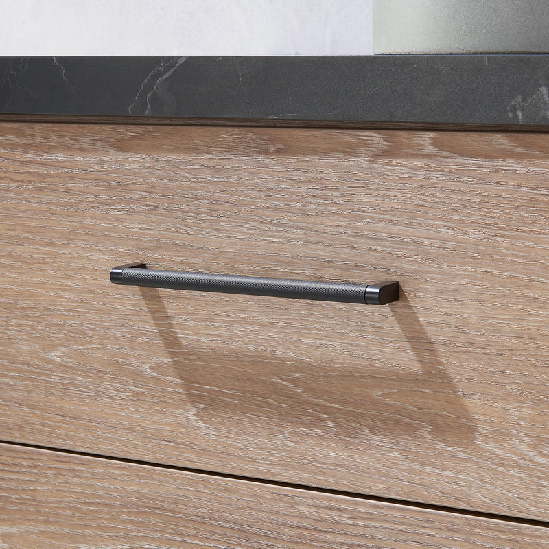 Vinnova 705148O-NO-SL Trento 48" Single Vanity in North American Oak with Black Sintered Stone Top with Oval Concrete Sink