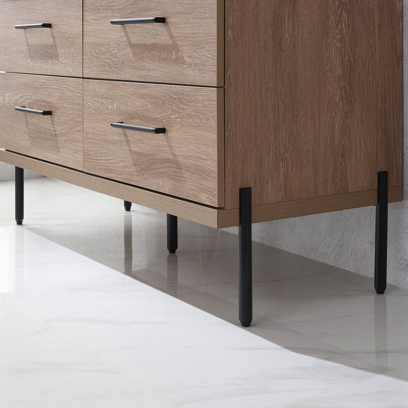 Vinnova 705148R-NO-SL Trento 48" Single Vanity in North American Oak with Black Sintered Stone Top with Natural Circular Concrete Sink