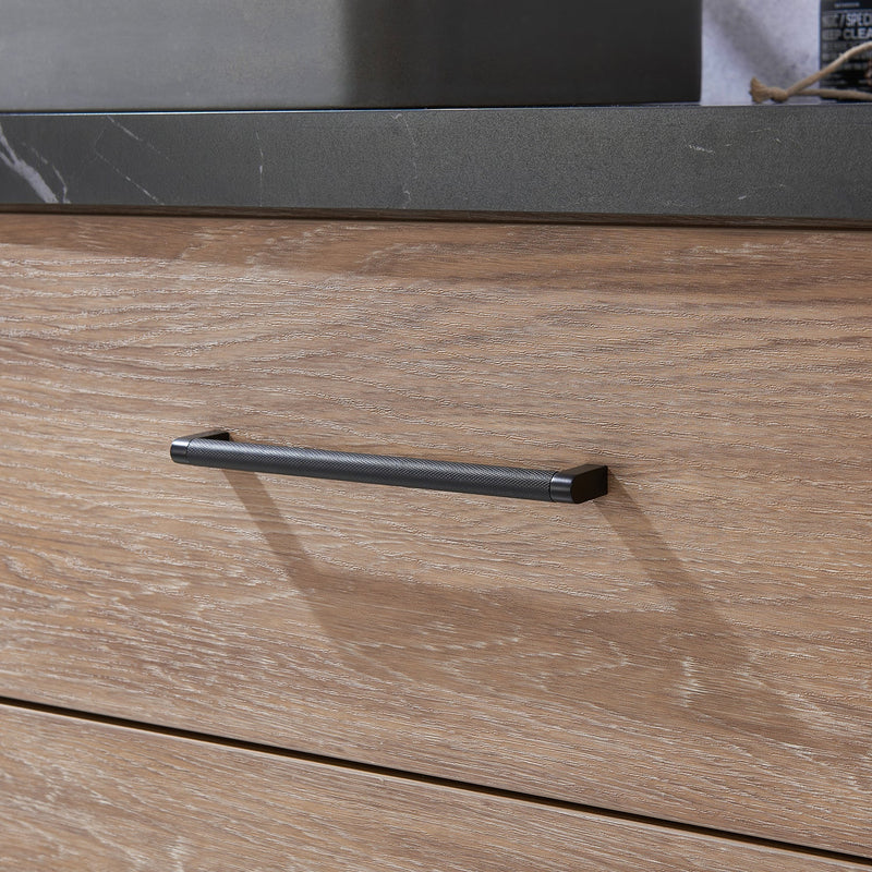 Vinnova 705148S-NO-SL Trento 48" Single Vanity in North American Oak with Black Sintered Stone Top with Rectangular Concrete Sink
