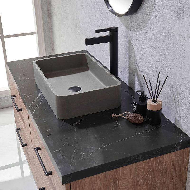 Vinnova 705148S-NO-SL Trento 48" Single Vanity in North American Oak with Black Sintered Stone Top with Rectangular Concrete Sink
