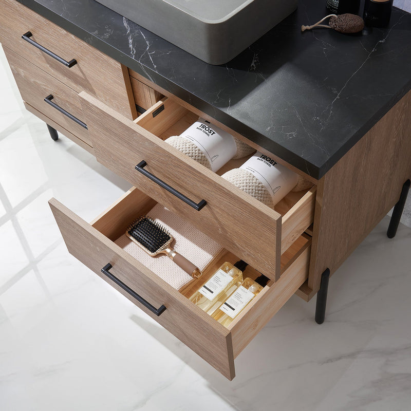 Vinnova 705148S-NO-SL Trento 48" Single Vanity in North American Oak with Black Sintered Stone Top with Rectangular Concrete Sink