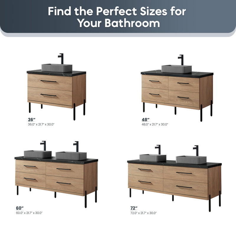 Vinnova 705160A-NO-SL Trento 60A" Double Sink Bath Vanity in North American Oak with Black Sintered Stone Top and Rectangular Concrete Sink